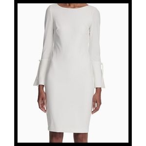 Calvin Klein Sheath Dress White Split Tie Sleeve SZ 10 NWT NEW